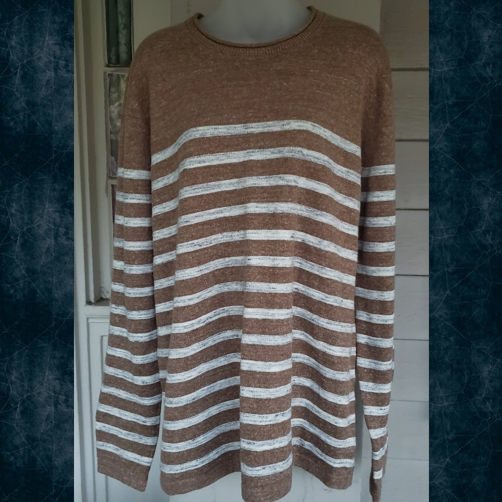 GAP men's Cotton Breton Striped Sweater cotton wool blend Tan brown warm L